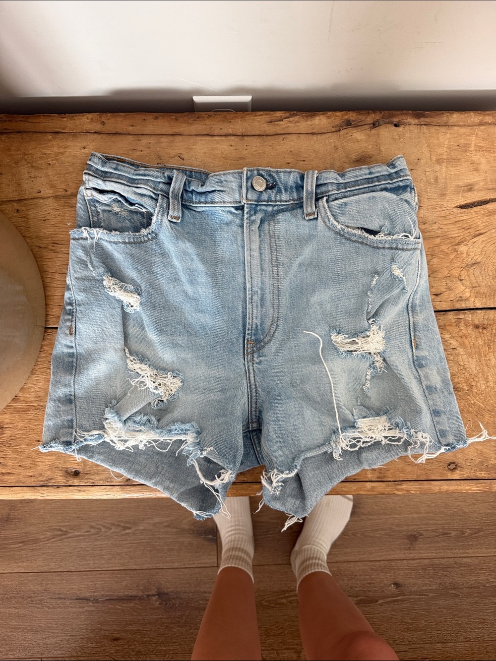 Abercrombie & Fitch Light Blue Distressed Denim Shorts